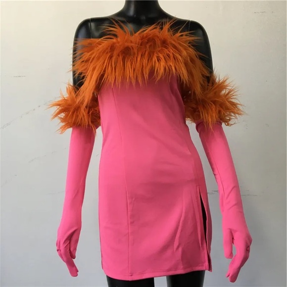 open lace back dress Andrea & Leo Couture A1116 Long Sheer Mermaid Feather Prom Dress Formal Gown 3D Lace 16 / Hot Pink main image 0